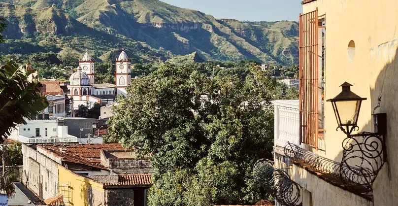 Panoramic view of Bogotá’s International Center financial district, high in Colombia’s Eastern Andean region