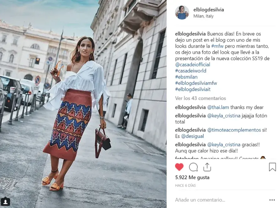 Post de instagram de Silvia Rodríguez