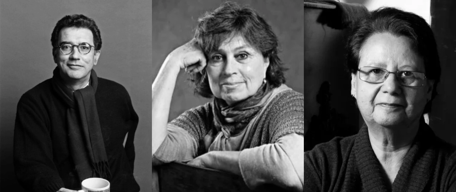 Retrato a blanco y negro de Irene Vasco, Darío Jaramillo y Laura Restrepo