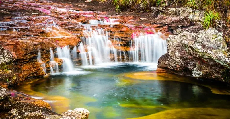 Colorful waterfall in Caño Cristales, Meta
