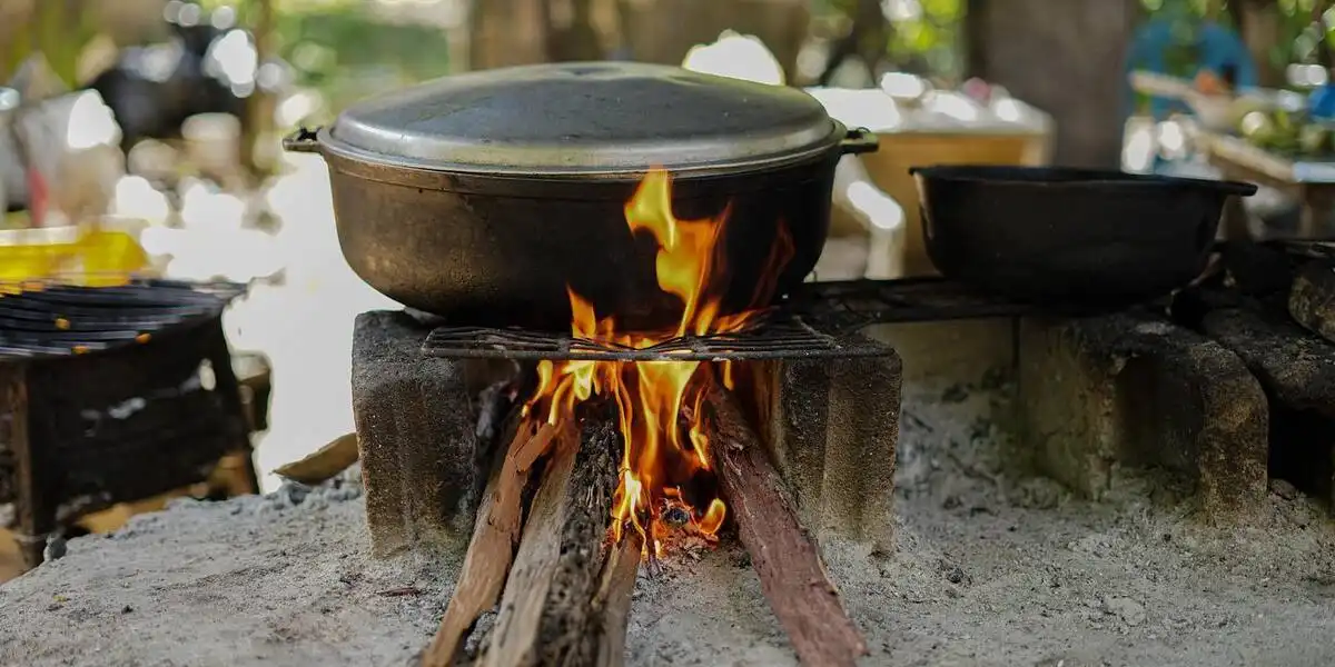 pot cooking over an open fire