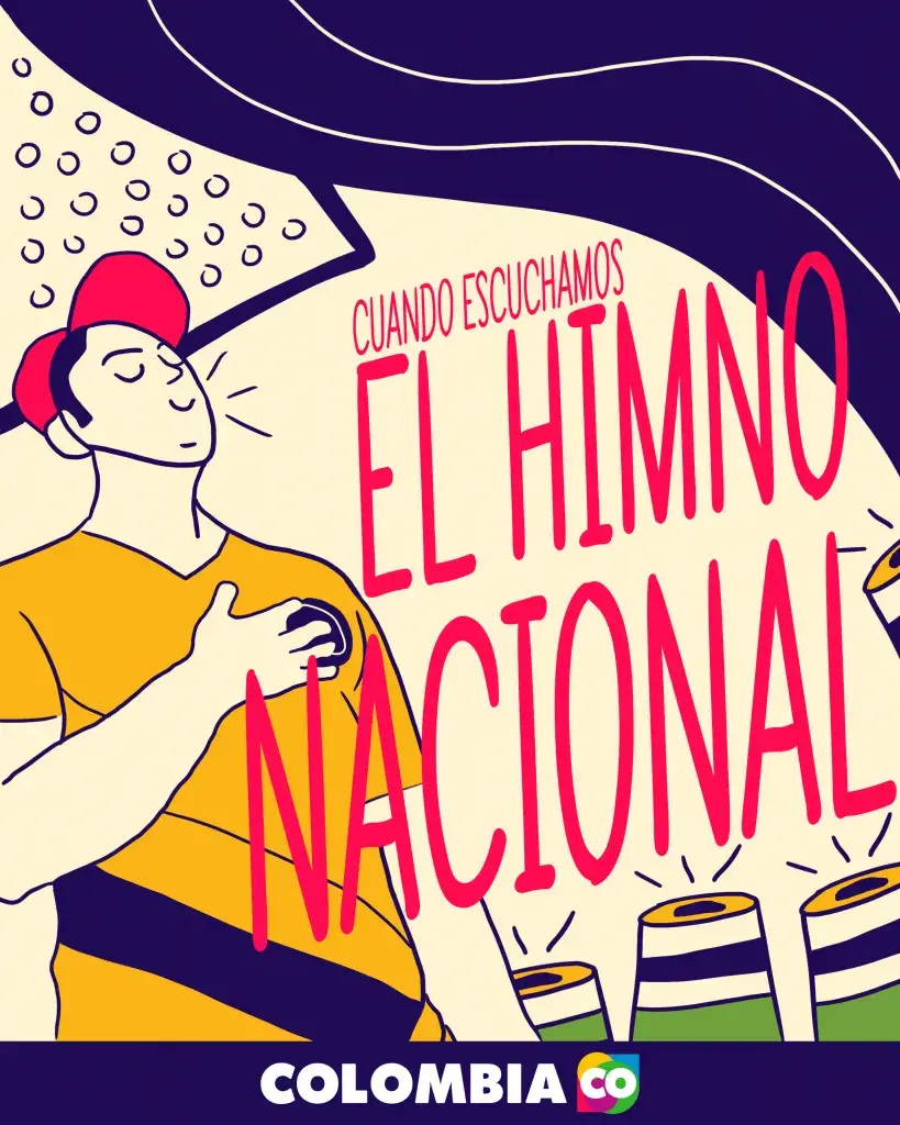 Ilustración de colombiano cantando el himno nacional.