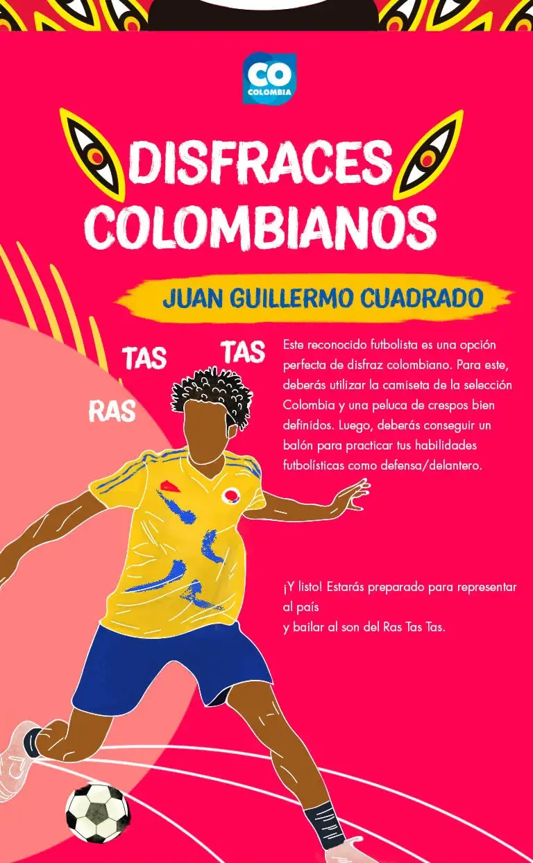 Ilustración de un futbolista colombiano, Juan Guillermo Cuadrado, con balón sobre fondo rosa.