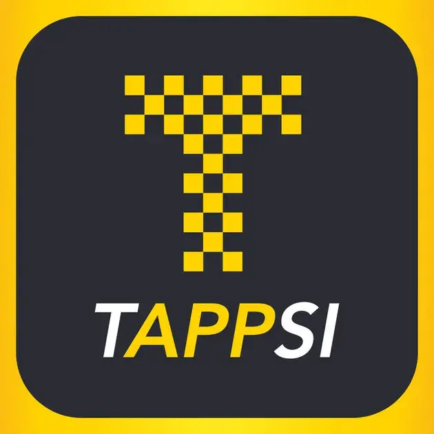 Logo de Tappsi, una T amarilla hecha de cuadros sobre fondo oscuro.