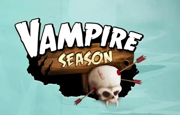 Logo del juego Vampire Season con calavera, flechas y murciélagos.