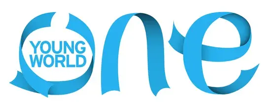 Logotipo de One Young World, una cinta azul formando la palabra 