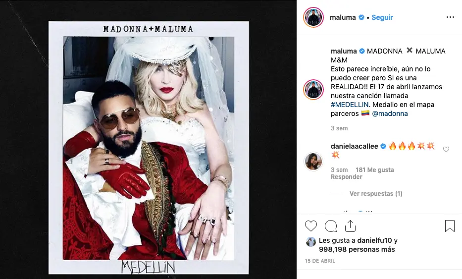 Maluma y Madonna en portada de colaboración por la canción Medellín