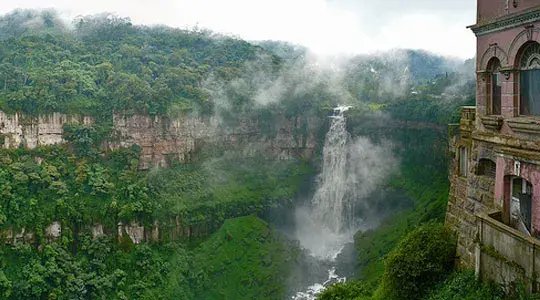 Salto del Tequendama surrounded by forest and mist in Cundinamarca