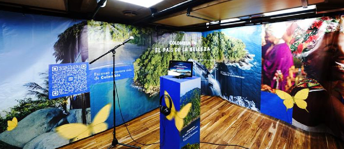 Promotional stand of Colombia, the Country of Beauty with landscapes and culture