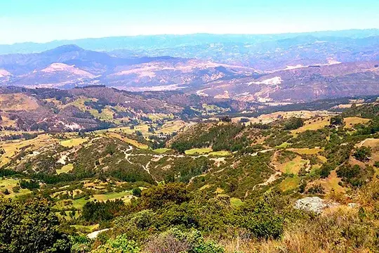 Colorful and mountainous landscape of the Ocetá páramo in Boyacá.