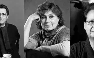 Retrato a blanco y negro de Irene Vasco, Darío Jaramillo y Laura Restrepo