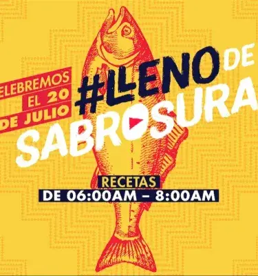 Afiche de campaña 'Lleno de Sabrosura' celebrando el 20 de julio con recetas tradicionales de Colombia