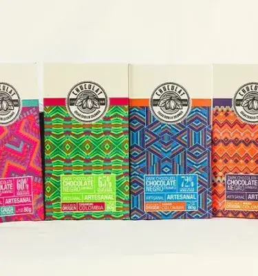 Colombian artisan chocolate bars with indigenous packaging designs