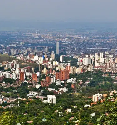 Panorámica de Cali con edificios y vegetación desde un cerro