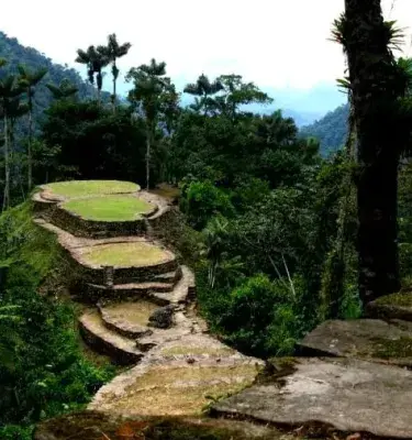 Vista de Ciudad Perdida entre la selva de la Sierra Nevada de Santa Marta
