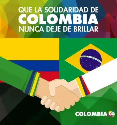 Ilustración que muestra un apretón de manos con mangas que llevan los colores de las banderas de Colombia y Brasil