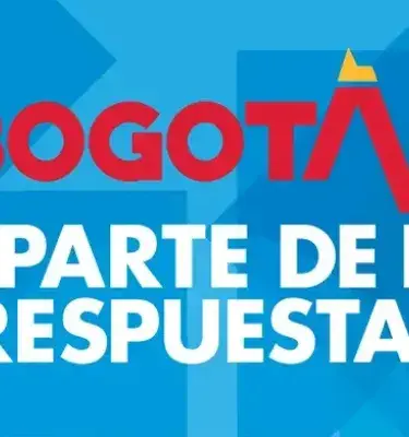 Logo de Bogotá en rojo con letras blancas abajo que dicen: "ES PARTE DE LA RESPUESTA".