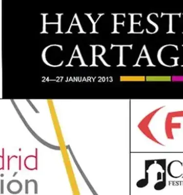 Collage de logotipos de eventos: Paragliding World Cup, Hay Festival, Fitur y más
