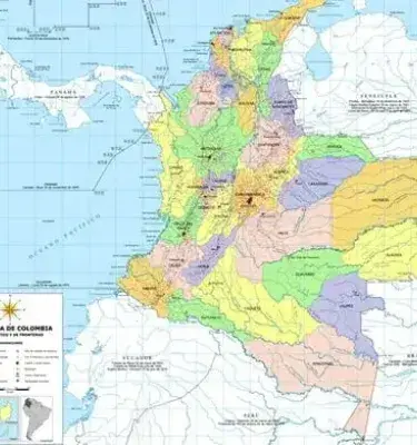 Mapa político de Colombia con división por departamentos y límites geográficos