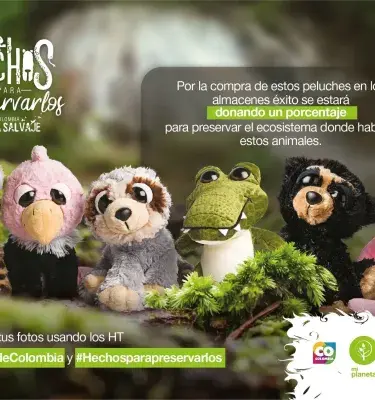 Peluches de animales colombianos para campaña de preservación