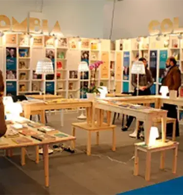 Colombian book stand at a literary fair.