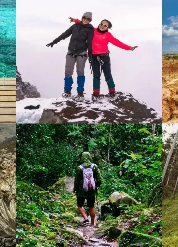 Montaje de turistas explorando Colombia