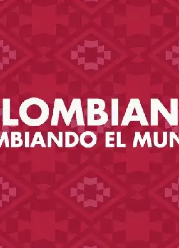 Frase Colombianos cambiando el mundo sobre fondo rojo