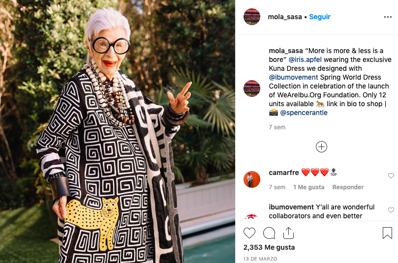 Iris Apfel, diseños colombianos, moda, mola sasa