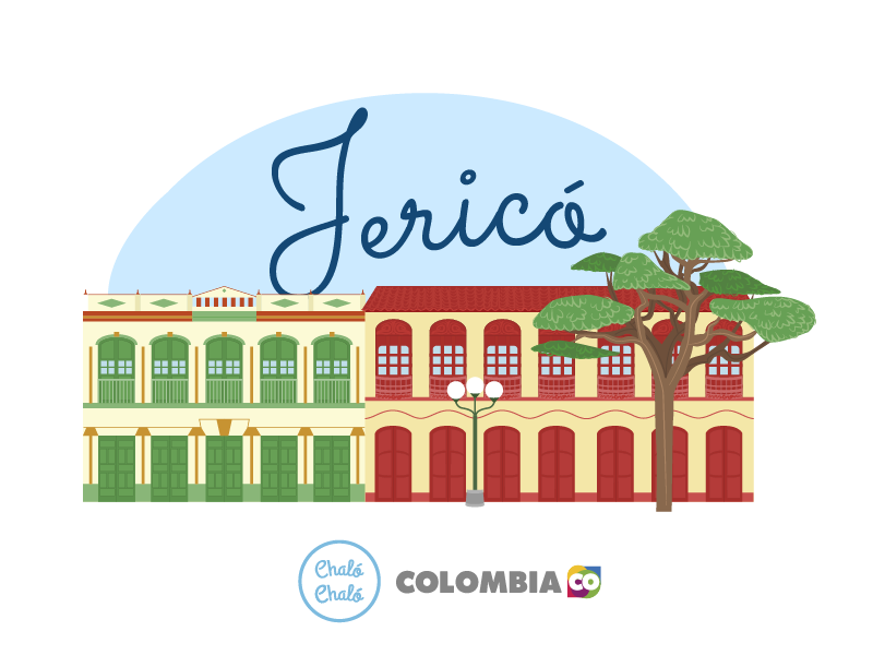 Jericó, uno de los pueblos patrimonio de Colombia - Ilustración de Jericó, en donde se ve la Basílica Menor del Señor de los Milagros | Marca País Colombia