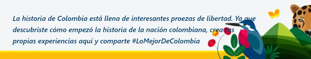 Mensaje sobre la historia de Colombia con ilustraciones de fauna y naturaleza