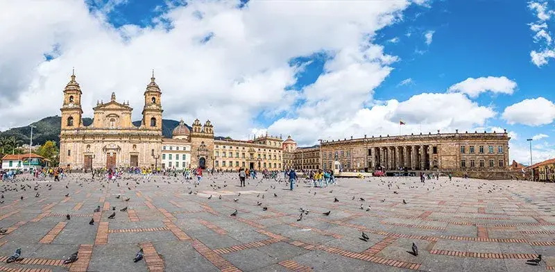 
Plaza de Bolivar in Bogota with the Cathedral and the Capitol.